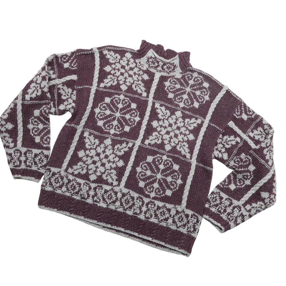 Woolrich Sweater Mens L Purple Ramie Cotton Fair Isle Mock Neck Knit Pullover
